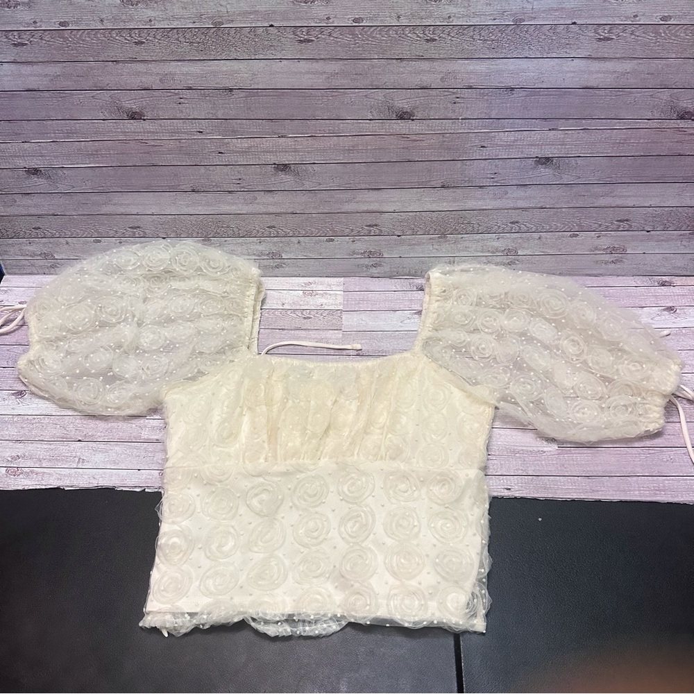 Lulu's Cream Floral Lace Blouse size S - Picture 12 of 14